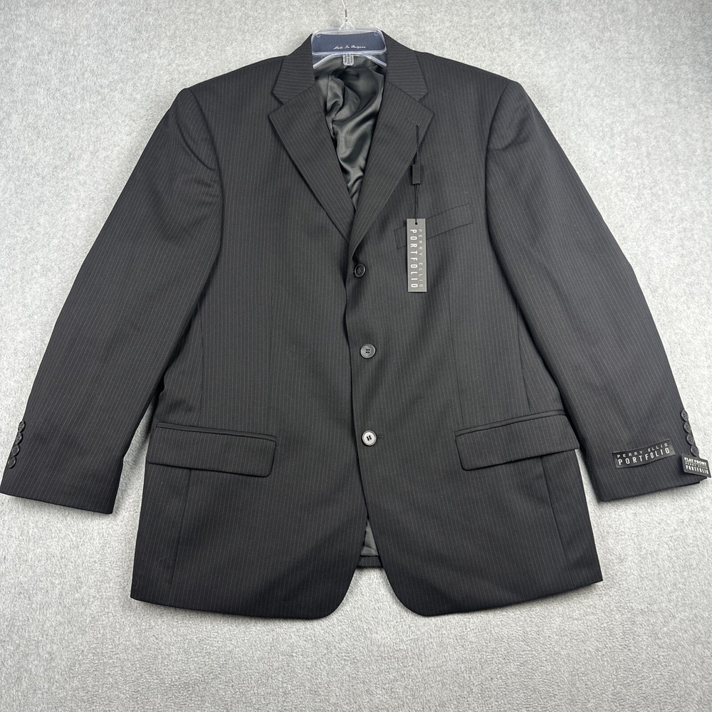 Perry Ellis Blazer Men 42S Black Pinstripe 100% Wool Sports Coat Jacket NWT $275